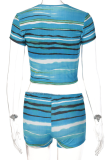 Blue Fashion Print Patchwork O Neck Sleeveless Two Pieces