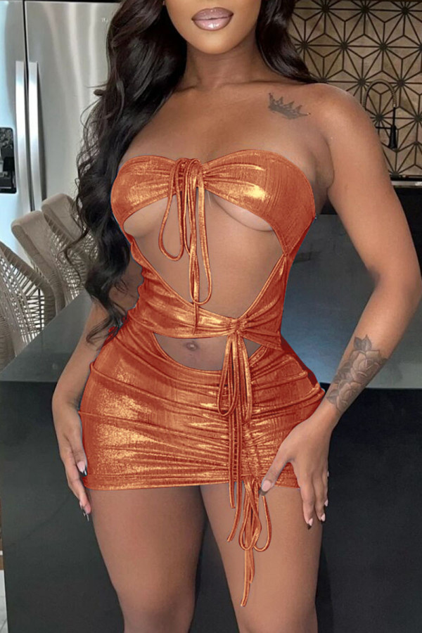 Red Sexy Solid Bandage Backless Strapless One Step Skirt Dresses