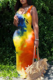 Pink Casual Print Patchwork U Neck Straight Dresses