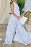Red Elegant Print Patchwork Backless Halter Straight Jumpsuits