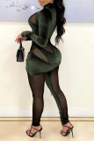 Purple Sexy Solid Patchwork Mesh Half A Turtleneck Skinny Jumpsuits