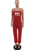 Red Casual Print Patchwork Spaghetti Strap Loose Jumpsuits