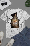 White Fashion Casual Print Basic O Neck T-Shirts