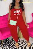 Red Casual Print Patchwork Spaghetti Strap Loose Jumpsuits
