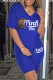 Royal Blue Fashion Casual Letter Print Pocket V Neck Short Sleeve Two Pieces