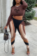 Dark Brown Fashion Print Patchwork Letter O Neck Long Sleeve Two Pieces