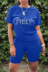 Blue Fashion Casual Solid Patchwork Hot Drill O Neck Short Sleeve Two Pieces