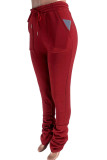 Red Fashion Street Adult Solid Pants Boot Cut Bottoms