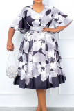 Yellow Celebrities Print Patchwork V Neck A Line Dresses