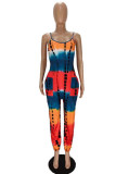 Red Fashion Casual Print Embroidery Backless Spaghetti Strap Regular Jumpsuits