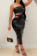 Black Fashion Sexy Solid Hollowed Out Backless One Shoulder Sleeveless Dress