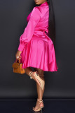 Rose Red Casual Elegant Solid Bandage Patchwork Asymmetrical A Line Dresses