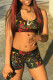 Black Fashion Casual Sportswear Print Patchwork U Neck Sleeveless Two Pieces