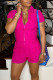 Rose Red Casual Solid Patchwork Zipper Collar Regular Rompers