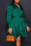 Rose Red Casual Elegant Solid Bandage Patchwork Asymmetrical A Line Dresses