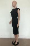 Pale Red Fashion Casual Solid Basic O Neck Sleeveless Two Pieces