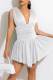 White Sexy Solid Patchwork Fold Asymmetrical V Neck A Line Dresses