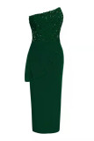 Green Fashion Sexy Patchwork Sequins Backless Slit Strapless Evening Dress