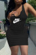 Black Fashion Sexy Print Letter U Neck One Step Skirt Dresses