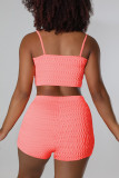 Pink Sexy Solid Patchwork Spaghetti Strap Sleeveless Two Pieces