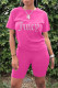 Pink Fashion Casual Solid Patchwork Hot Drill O Neck Short Sleeve Two Pieces