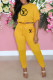 Yellow Fashion Casual Print Letter O Neck Short Sleeve Two Pieces