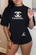 Black Fashion Sexy Print Letter O Neck Short Sleeve Two Pieces