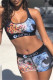Blue Black Fashion Casual Print Patchwork U Neck Sleeveless Two Pieces