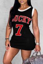 Black Casual Print Split Joint O Neck Straight Dresses