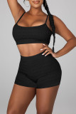 Pink Sexy Solid Patchwork Spaghetti Strap Sleeveless Two Pieces
