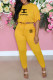 Yellow Fashion Casual Print Letter O Neck Short Sleeve Two Pieces