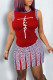 Red Casual Print Patchwork O Neck Sleeveless Two Pieces