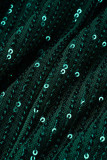 Green Celebrities Solid Tassel Sequins Patchwork Asymmetrical V Neck One Step Skirt Dresses