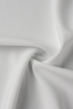 White Casual Print Split Joint Asymmetrical Oblique Collar Dresses