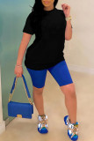 Red Fashion Casual Solid Basic O Neck Short Sleeve Two Pieces