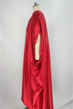 Red Fashion Casual Solid Patchwork V Neck Long Dress Dresses
