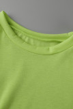 Rose Red Casual Solid Patchwork Fold O Neck Short Sleeve Two Pieces