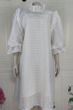 White Fashion Casual Solid Hollowed Out Turtleneck Half Sleeve Two Pieces