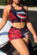 Black Red Fashion Casual Sportswear Print Patchwork U Neck Sleeveless Two Pieces