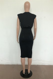 Pale Red Fashion Casual Solid Basic O Neck Sleeveless Two Pieces