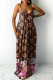 Brown Fashion Casual Print Patchwork Spaghetti Strap A Line Dresses