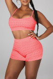 Pink Sexy Solid Patchwork Spaghetti Strap Sleeveless Two Pieces