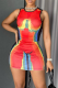 Red Sexy Print Patchwork O Neck Pencil Skirt Dresses