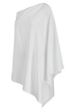 White Casual Print Split Joint Asymmetrical Oblique Collar Dresses