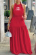 Red Fashion Sexy Print Backless Halter A Line Dresses