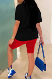 Red Fashion Casual Solid Basic O Neck Short Sleeve Two Pieces