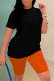 Red Fashion Casual Solid Basic O Neck Short Sleeve Two Pieces