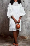 White Fashion Casual Solid Hollowed Out Turtleneck Half Sleeve Two Pieces