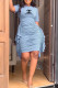 Sky Blue Fashion Casual Print Asymmetrical O Neck One Step Skirt Dresses