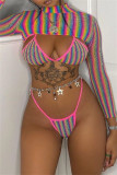 Colour Fashion Sexy Patchwork Bandage Hollowed Out See-through Swimwears Three-piece Set (With Paddings)